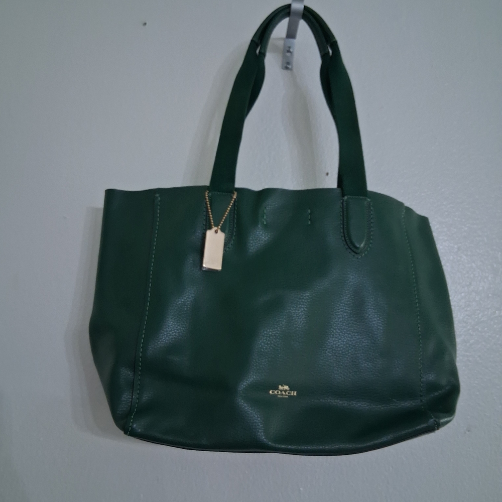Coach Dark Green Leather Tote with Gold Tag - Picture 8 of 14
